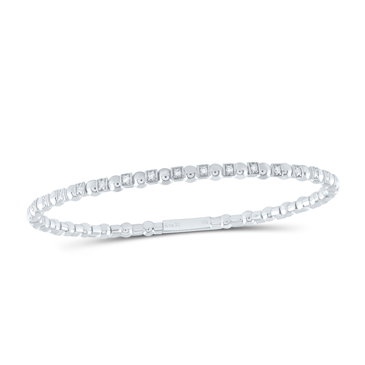 14K White Gold 1/4 CTW-Natural Diamond Fashion Flexible Bangle (60X50MM) 13.60 Gram