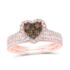 14K Rose Gold 3/4 CTW-Natural Diamond Cognac Natural Heart Bridal Set 3.16 Gram