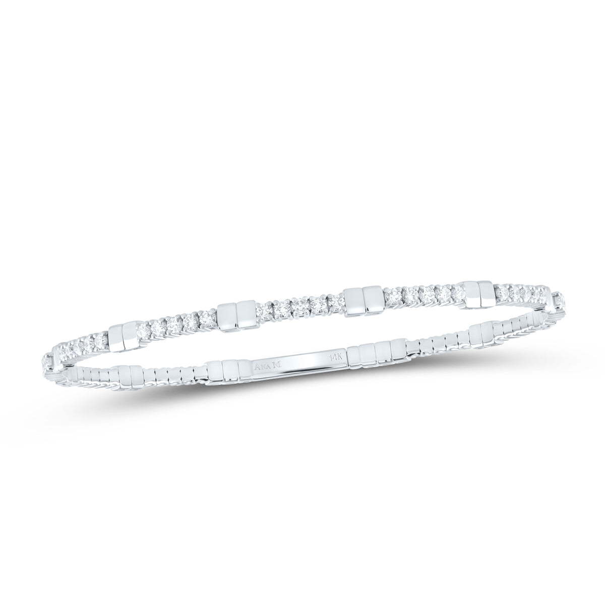14K White Gold 1 3/8 CTW-Natural Diamond Fashion Flexible Bangle (60X50MM) 7.66 Gram