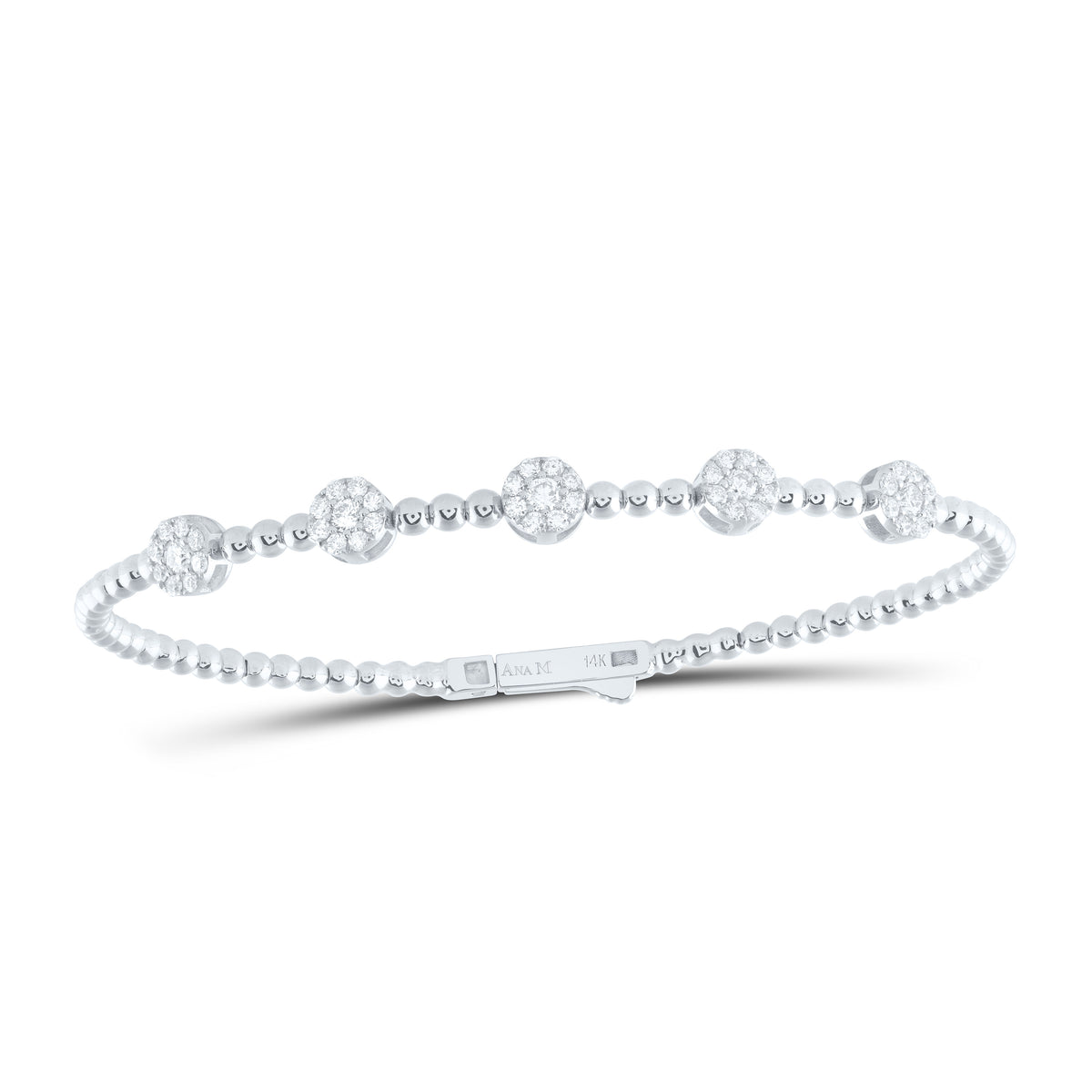 14K White Gold 3/4 CTW-Natural Diamond Fashion Flower Flexible Bangle (60X50MM) 9.3 Gram