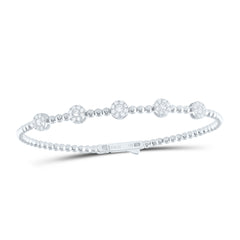 14K White Gold 3/4 CTW-Natural Diamond Fashion Flower Flexible Bangle (60X50MM) 9.3 Gram