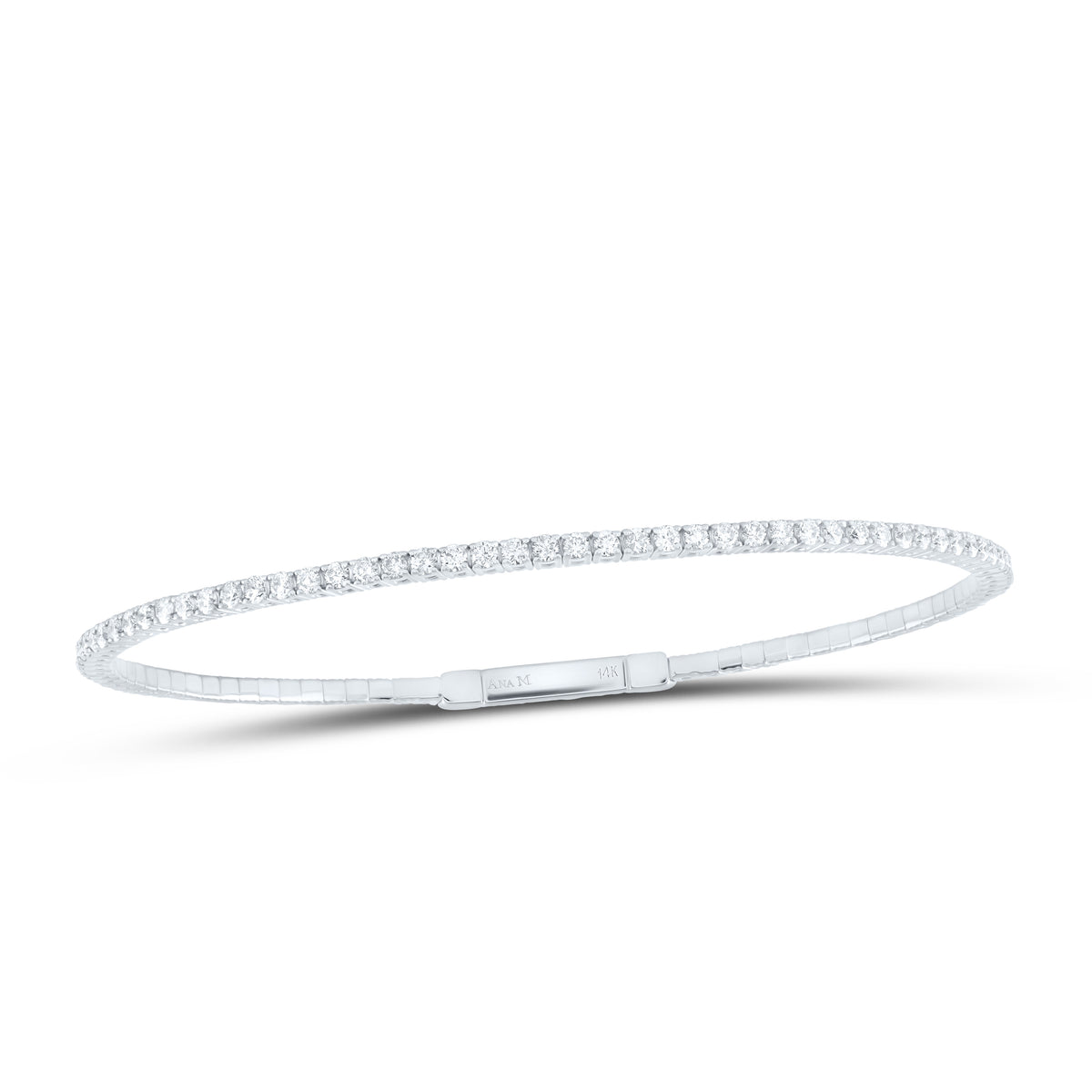 14K White Gold 1 5/8 CTW-Natural Diamond Fashion Flexible Bangle (60X50MM) 6.14 Gram