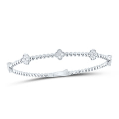 14K White Gold 3/4 CTW-Natural Diamond Fashion Clover Flexible Bangle (60X50MM) 9.25 Gram