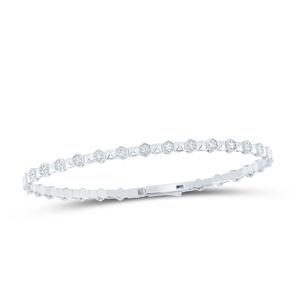 14K White Gold 3/8 CTW-Natural Diamond Fashion Flexible Bangle (60X50MM) 7.53 Gram