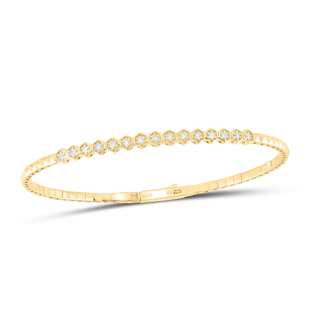 14K Yellow Gold 1/5 CTW-Natural Diamond Fashion Flexible Bangle (60X50MM) 7.4 Gram