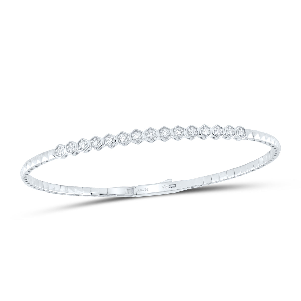 14K White Gold 1/5 CTW-Natural Diamond Fashion Flexible Bangle (60X50MM) 7.24 Gram