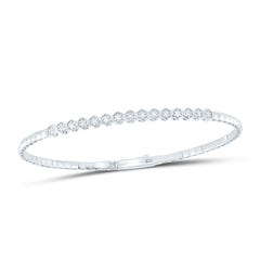 14K White Gold 1/5 CTW-Natural Diamond Fashion Flexible Bangle (60X50MM) 7.24 Gram