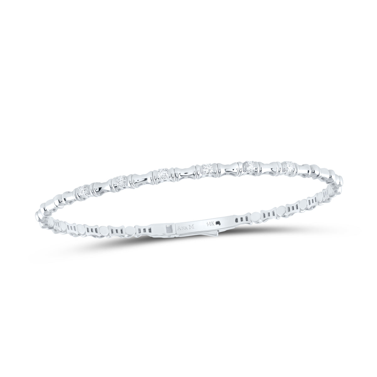 14K White Gold 1/5 CTW-Natural Diamond Fashion Flexible Bangle (60X50MM) 7.72 Gram