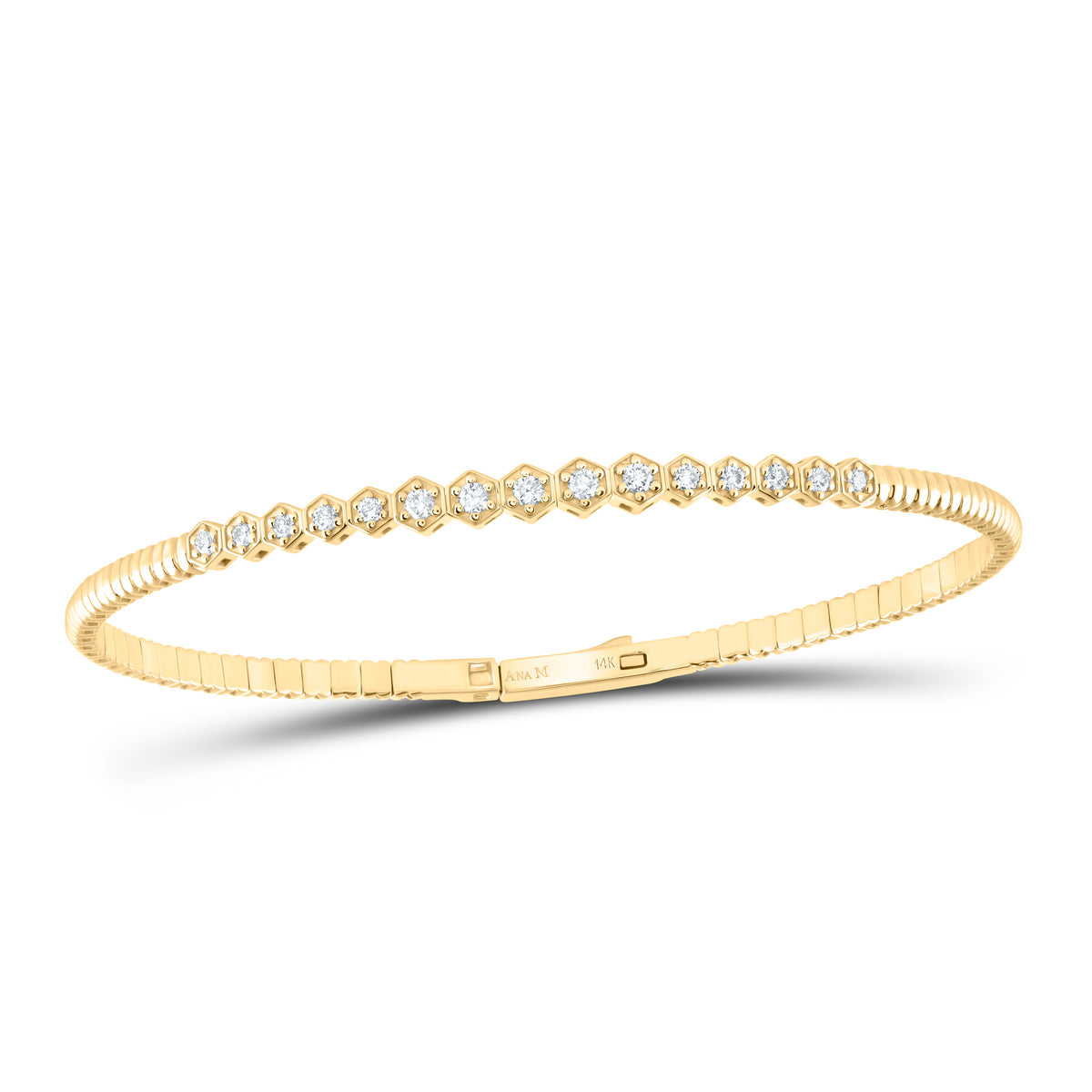 14K Yellow Gold 1/3 CTW-Natural Diamond Fashion Flexible Bangle (60X50MM) 8.28 Gram
