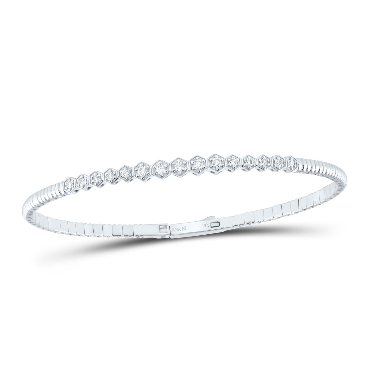 14K White Gold 1/3 CTW-Natural Diamond Fashion Flexible Bangle (60X50MM) 8 Gram