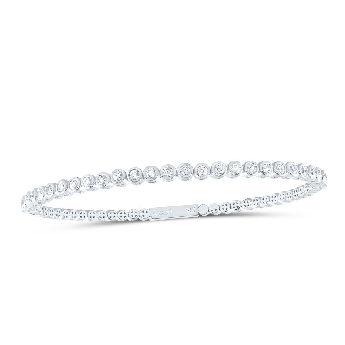 14K White Gold 7/8 CTW-Natural Diamond Fashion Flexible Bangle (60X50MM) 8.41 Gram