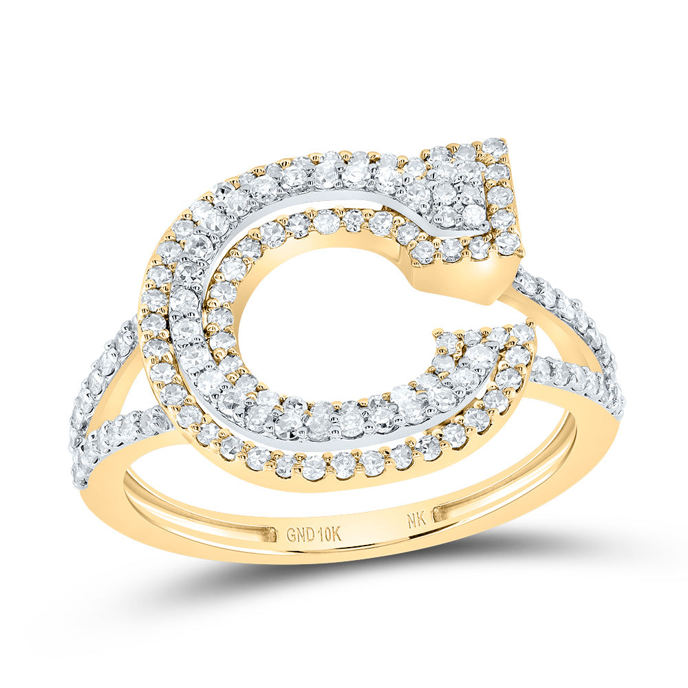 10K Yellow Gold 1/2 CTW-Natural Diamond Fashion Initial "C" Ladies Ring 2.44 Gram