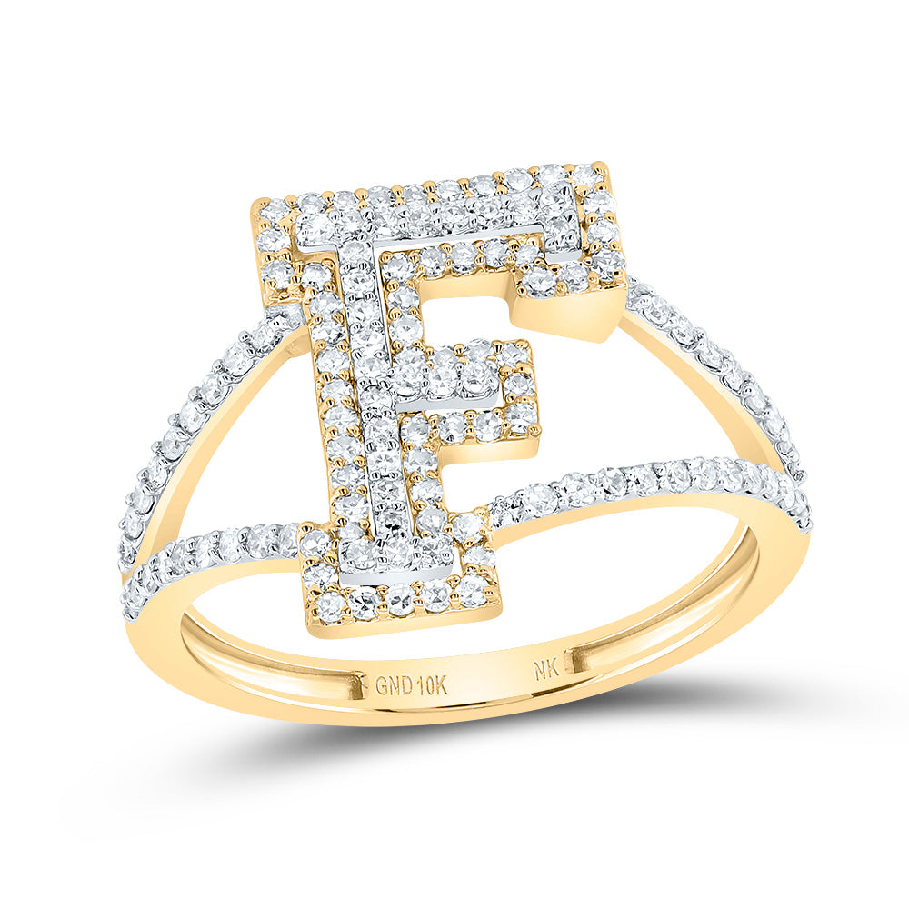 10K Yellow Gold 1/2 CTW-Natural Diamond Fashion Initial "F" Ladies Ring 2.21 Gram
