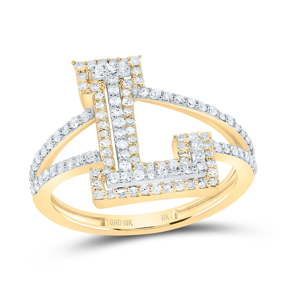 10K Yellow Gold 1/2 CTW-Natural Diamond Fashion Initial "L" Ladies Ring 2.51 Gram