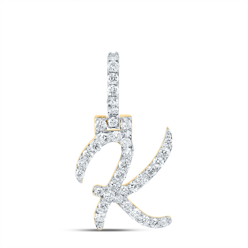10K Yellow Gold 5/8 CTW-Natural Diamond Fashion Initial "K" Pendant 1.47 Gram
