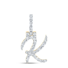 10K Yellow Gold 5/8 CTW-Natural Diamond Fashion Initial "K" Pendant 1.47 Gram