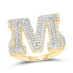 10K Yellow Gold 3/4 CTW-Natural Diamond Fashion Initial "M" Ladies Ring 4.17 Gram