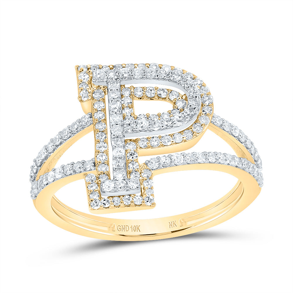 10K Yellow Gold 1/2 CTW-Natural Diamond Fashion Initial "P" Ladies Ring 2.40 Gram