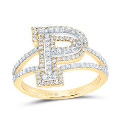 10K Yellow Gold 1/2 CTW-Natural Diamond Fashion Initial "P" Ladies Ring 2.40 Gram