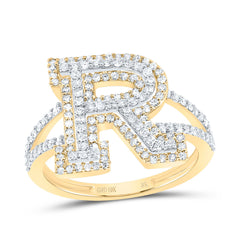 10K Yellow Gold 5/8 CTW-Natural Diamond Fashion Initial "R" Ladies Ring 2.74 Gram