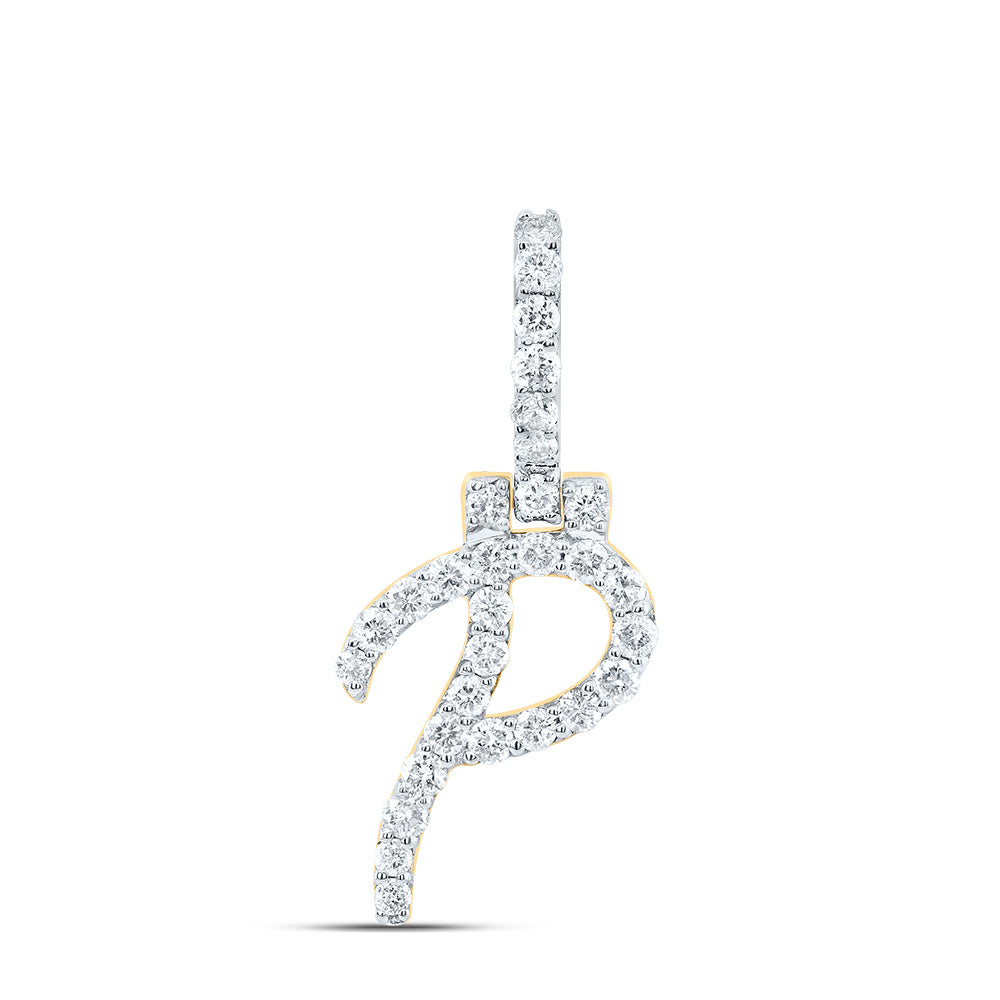 10K Yellow Gold 1/2 CTW-Natural Diamond Fashion Initial "P" Pendant 1.18 Gram
