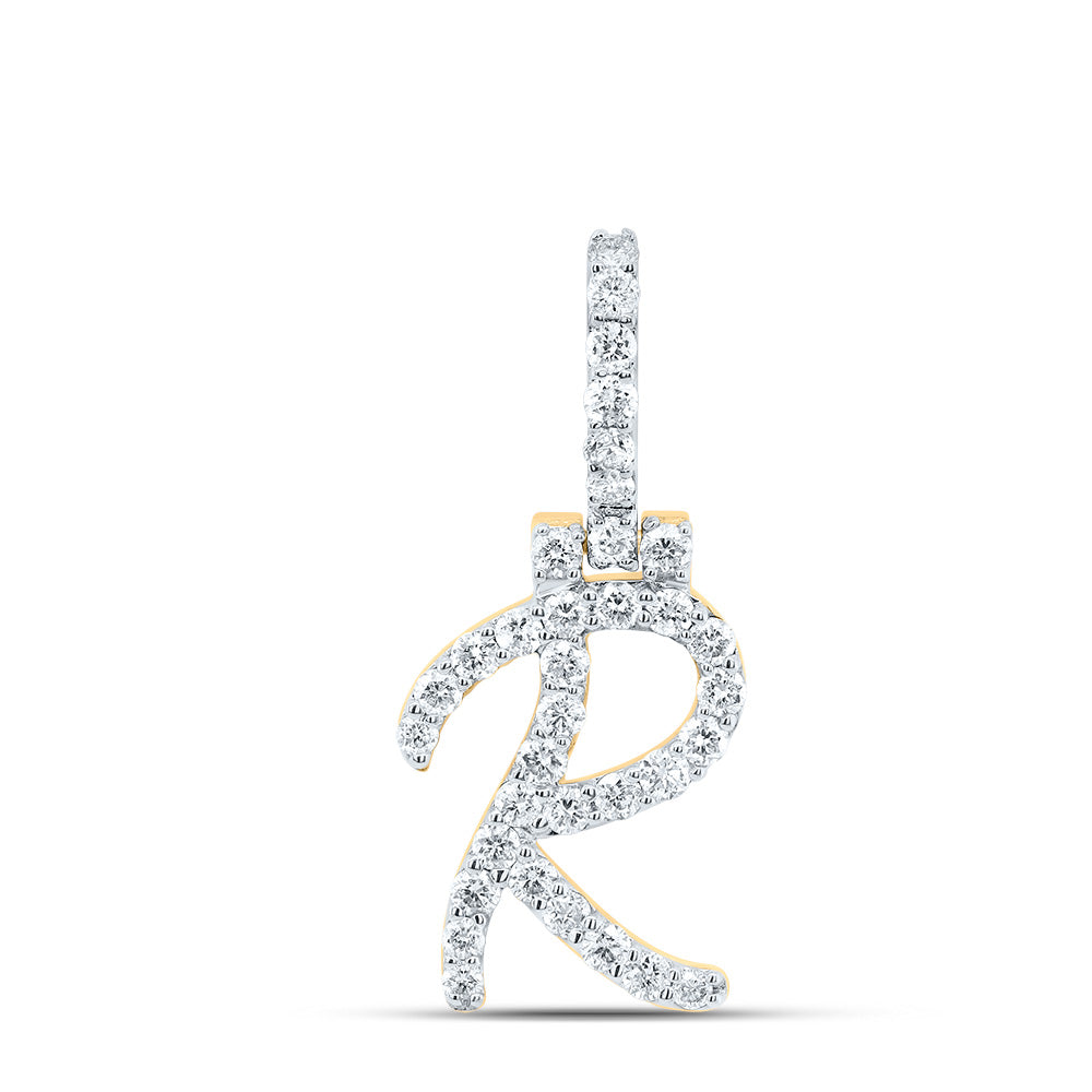 10K Yellow Gold 1/2 CTW-Natural Diamond Fashion Initial "R" Pendant 1.36 Gram