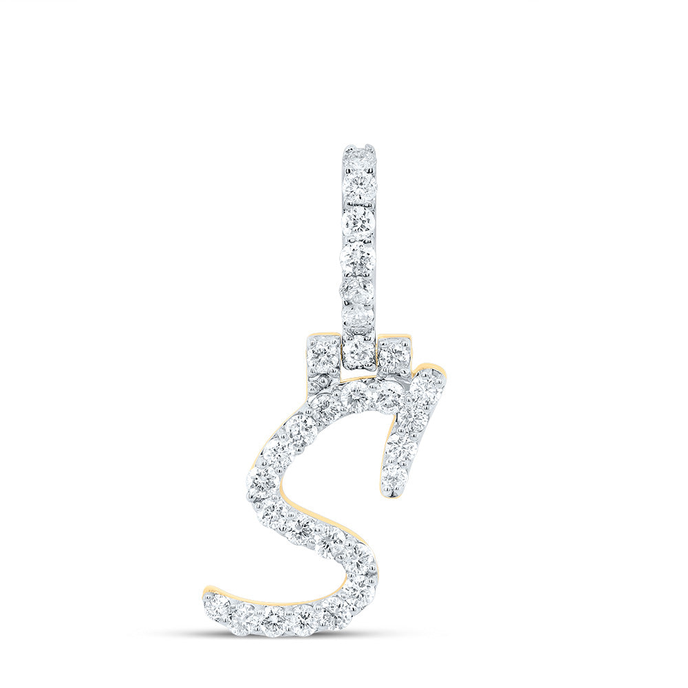10K Yellow Gold 1/2 CTW-Natural Diamond Fashion Initial "S" Pendant 1.12 Gram