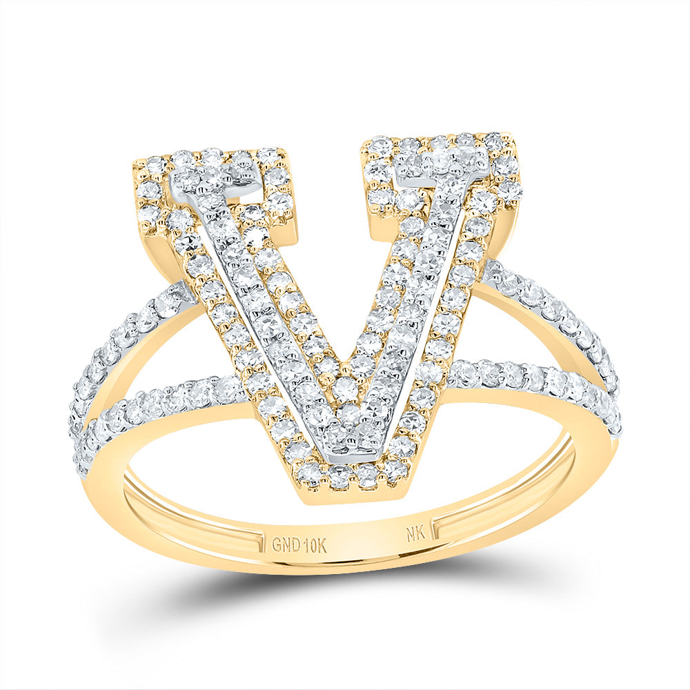 10K Yellow Gold 1/2 CTW-Natural Diamond Fashion Initial "V" Ladies Ring 2.49 Gram