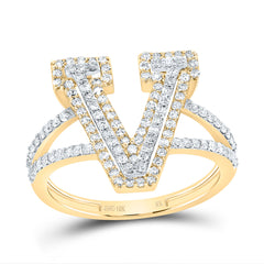 10K Yellow Gold 1/2 CTW-Natural Diamond Fashion Initial "V" Ladies Ring 2.49 Gram