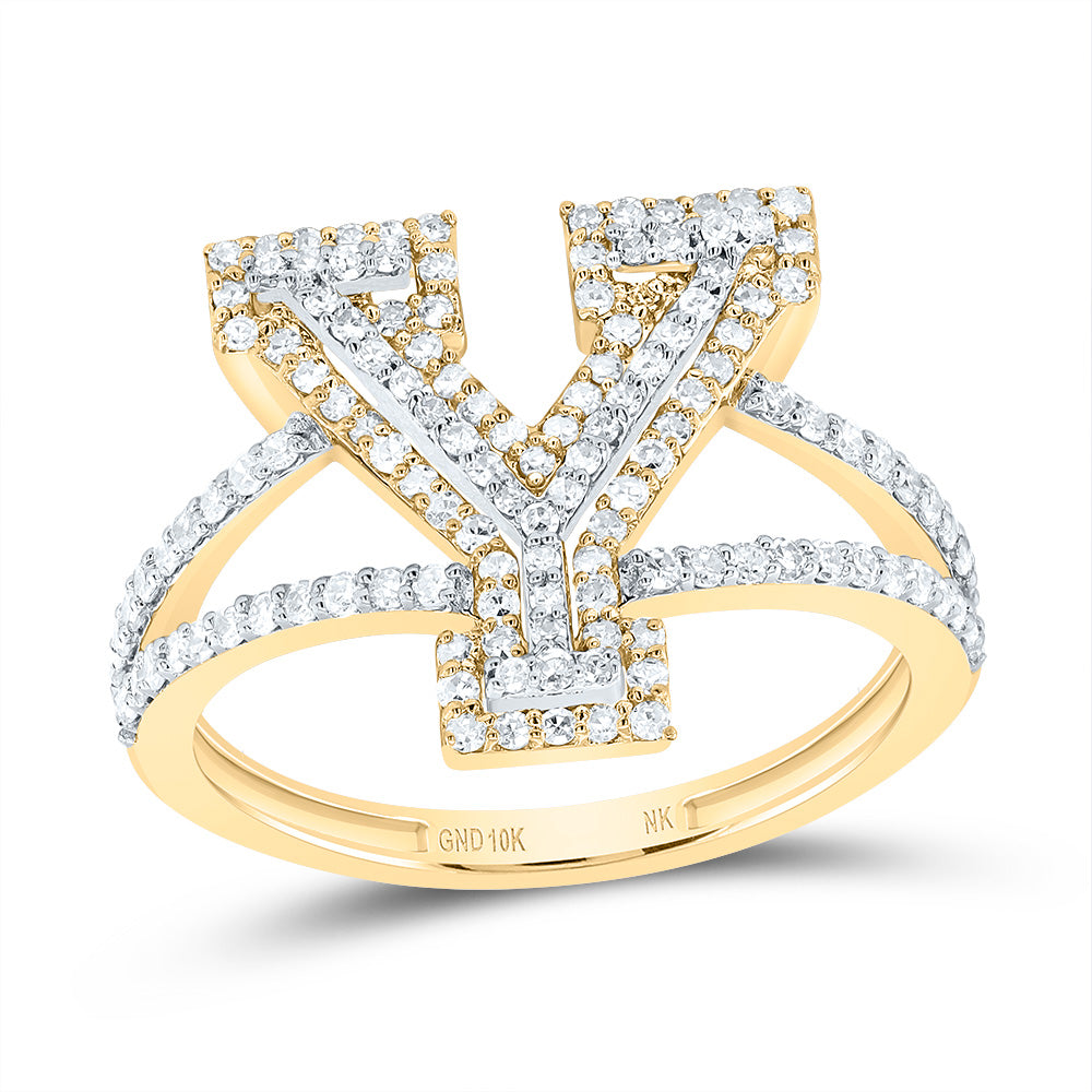 10K Yellow Gold 1/2 CTW-Natural Diamond Fashion Initial "Y" Ladies Ring 2.41 Gram