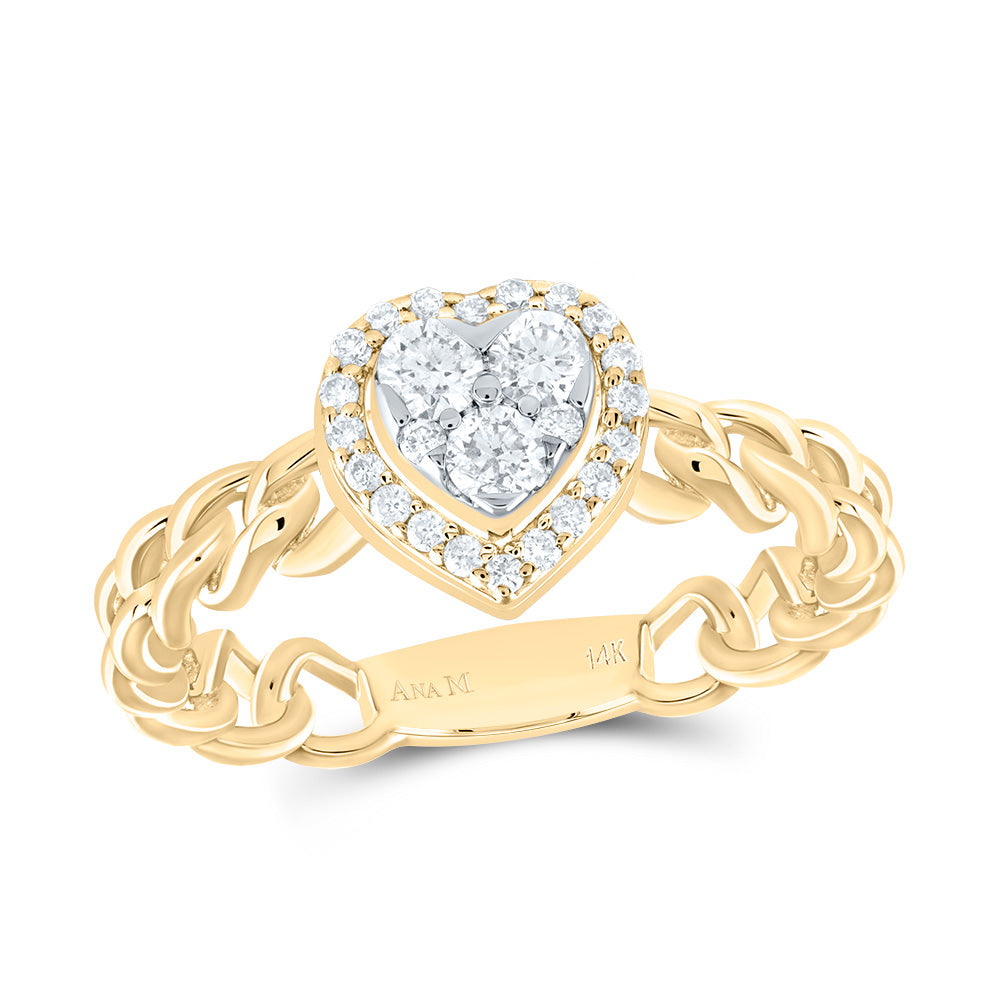 14K Yellow Gold 3/8 CTW-Natural Diamond Heart Fashion Ring 3.32 Gram