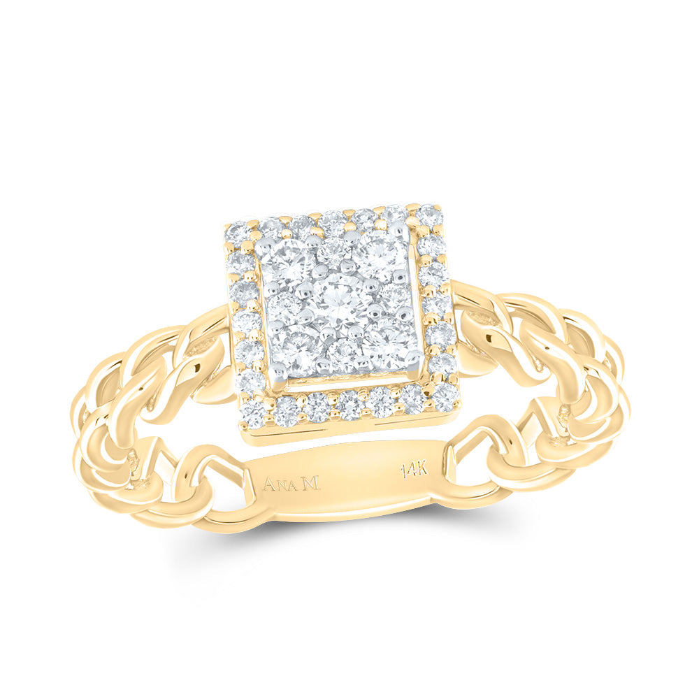14K Yellow Gold 3/8 CTW-Natural Diamond Square Fashion Ring 3.07 Gram