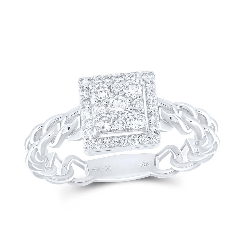 14K White Gold 3/8 CTW-Natural Diamond Square Fashion Ring 3.21 Gram