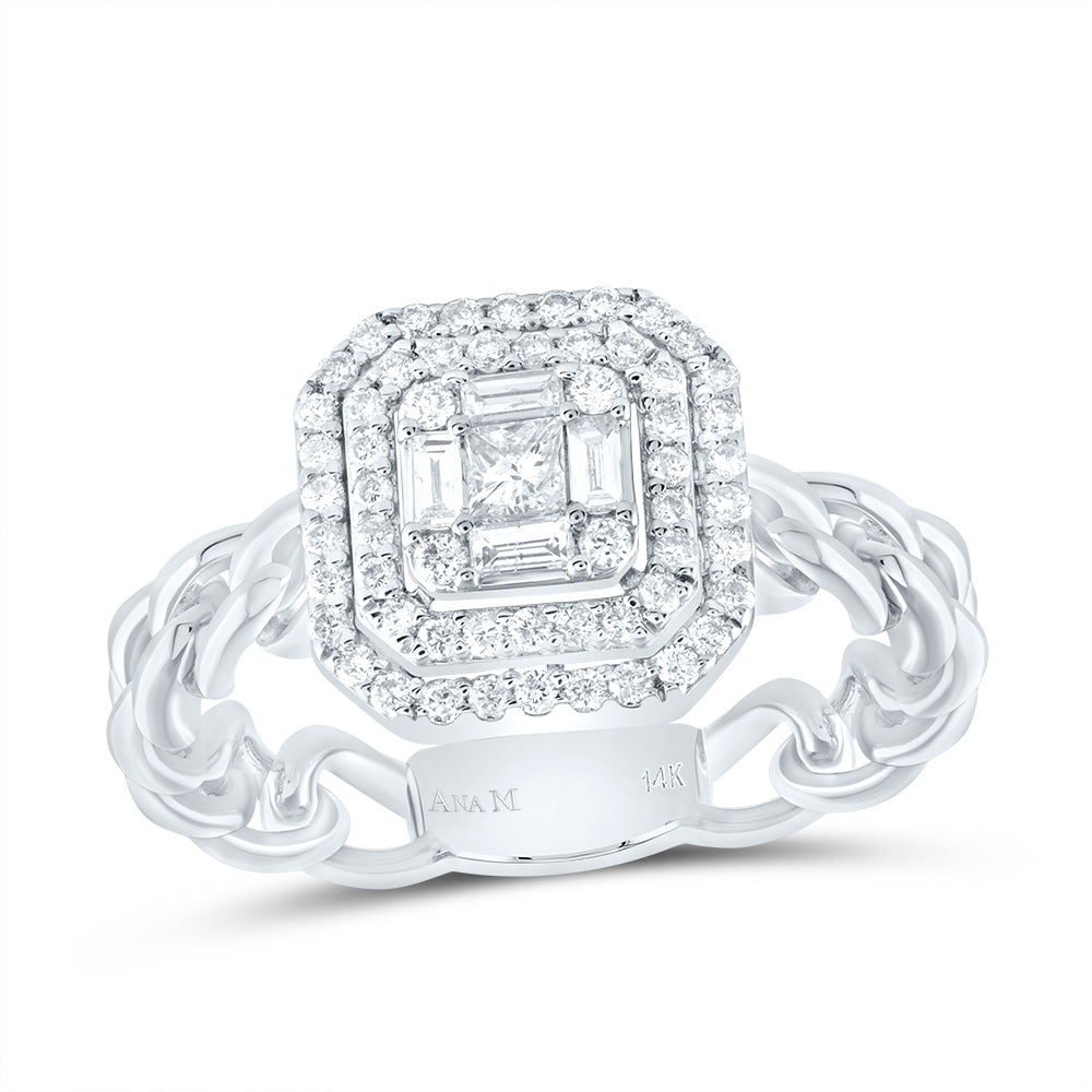 14K White Gold 1/2 CTW-Natural Diamond Octagon Fashion Ring 4.03 Gram