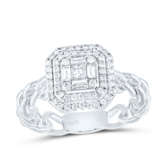 14K White Gold 1/2 CTW-Natural Diamond Octagon Fashion Ring 4.03 Gram
