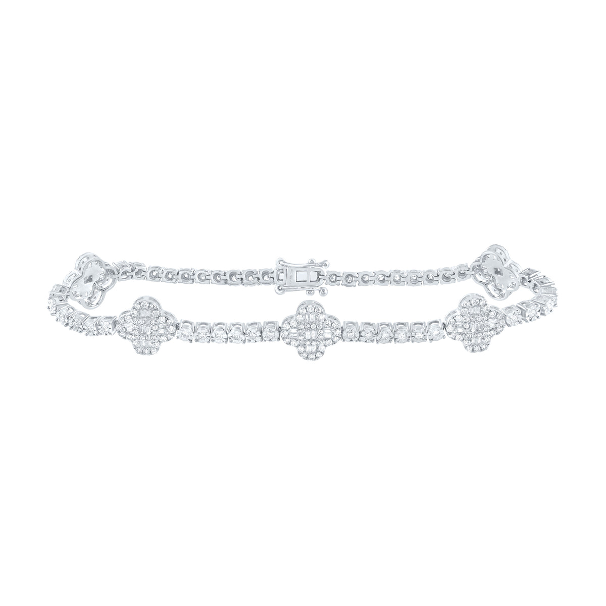 10K White Gold 1 1/2 CTW-Natural Diamond Fashion Clover Tennis Bracelet (7 Inch ) 8.52 Gram