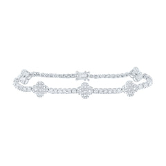 10K White Gold 1 1/2 CTW-Natural Diamond Fashion Clover Tennis Bracelet (7 Inch ) 8.52 Gram