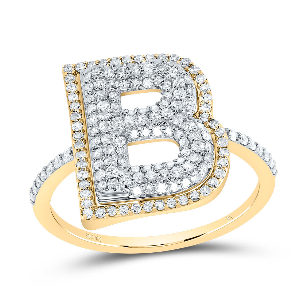 10K Yellow Gold 1/2 CTW-Natural Diamond Fashion Initial "B" Ladies Ring 2.28 Gram