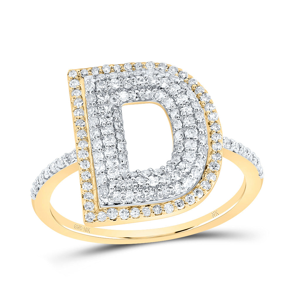 10K Yellow Gold 1/2 CTW-Natural Diamond Fashion Initial "D" Ladies Ring 2.27 Gram