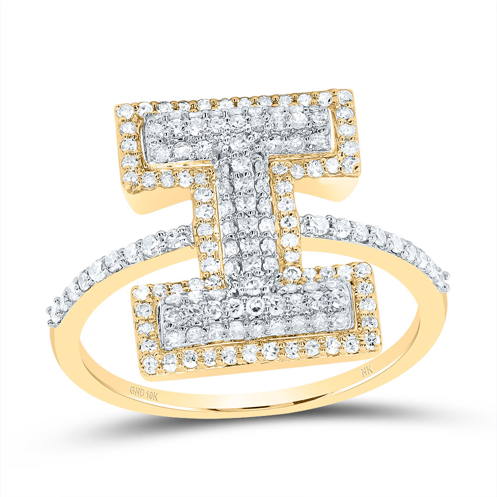 10K Yellow Gold 1/2 CTW-Natural Diamond Fashion Initial "I" Ladies Ring 2.50 Gram