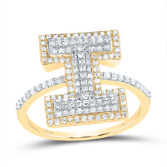 10K Yellow Gold 1/2 CTW-Natural Diamond Fashion Initial "I" Ladies Ring 2.50 Gram