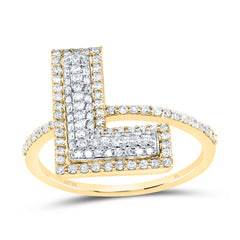 10K Yellow Gold 3/8 CTW-Natural Diamond Fashion Initial "L" Ladies Ring 2.34 Gram