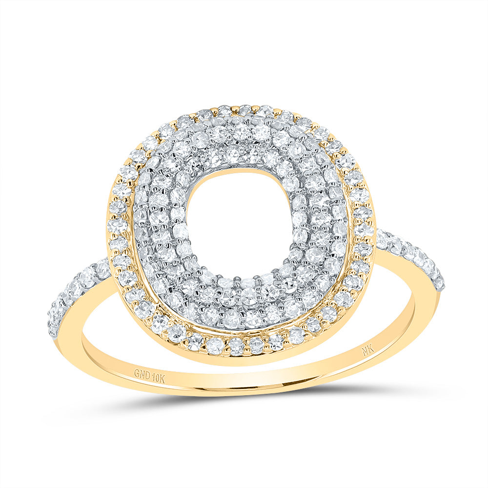 10K Yellow Gold 1/2 CTW-Natural Diamond Fashion Initial "O" Ladies Ring 2.30 Gram
