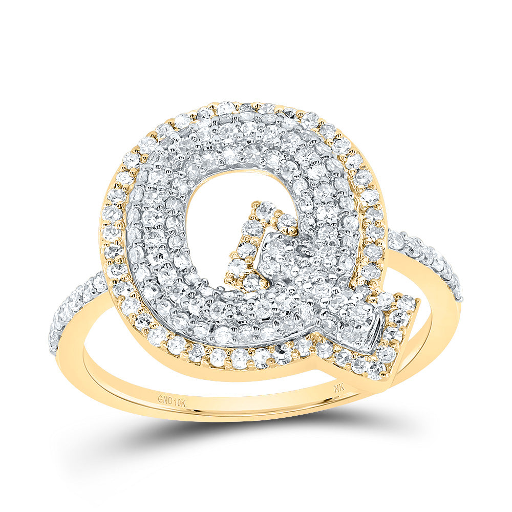 10K Yellow Gold 5/8 CTW-Natural Diamond Fashion Initial "Q" Ladies Ring 2.57 Gram