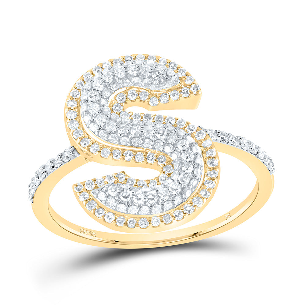 10K Yellow Gold 1/2 CTW-Natural Diamond Fashion Initial "S" Ladies Ring 2.24 Gram
