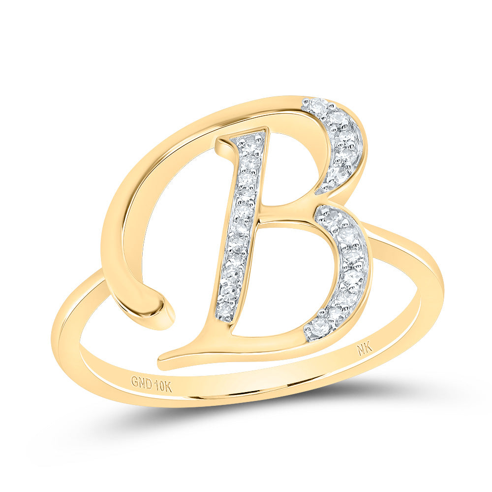 10K Yellow Gold 1/10 CTW-Natural Diamond Gift Initial "B" Ladies Ring 1.98 Gram