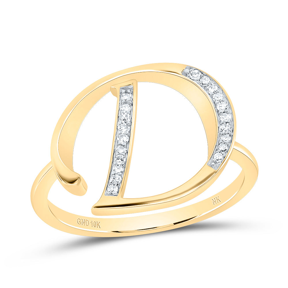 10K Yellow Gold 1/12 CTW-Natural Diamond Gift Initial "D" Ladies Ring 2.39 Gram