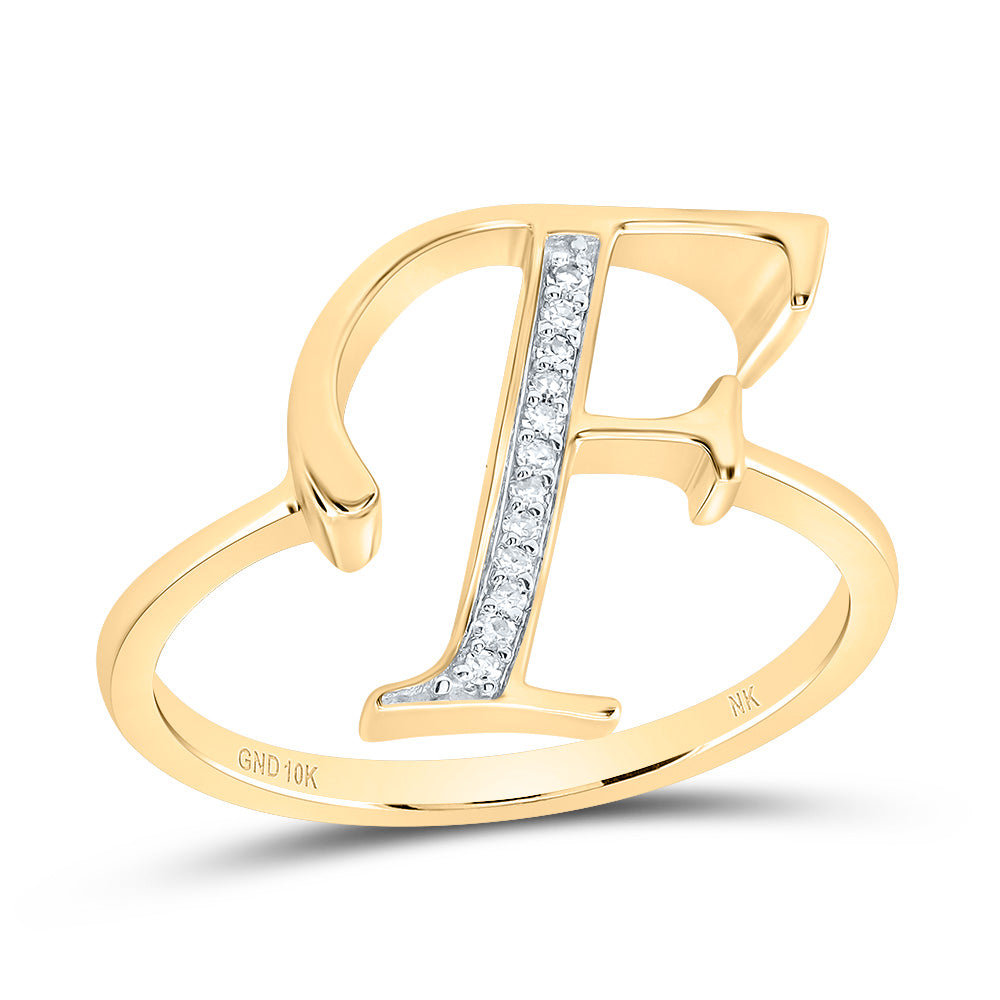 10K Yellow Gold 1/20 CTW-Natural Diamond Gift Initial "F" Ladies Ring 2.08 Gram