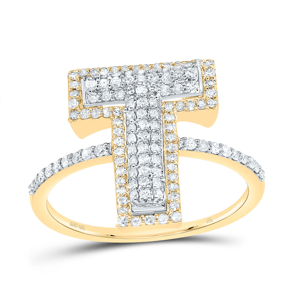 10K Yellow Gold 1/2 CTW-Natural Diamond Fashion Initial "T" Ladies Ring 2.05 Gram