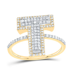10K Yellow Gold 1/2 CTW-Natural Diamond Fashion Initial "T" Ladies Ring 2.05 Gram